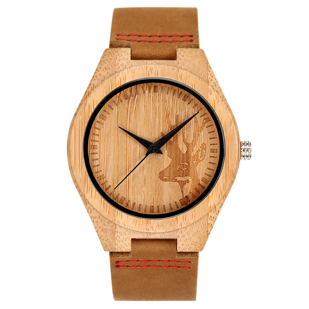 Men's Classic Bamboo-Wood Minimalist Quartz Watch