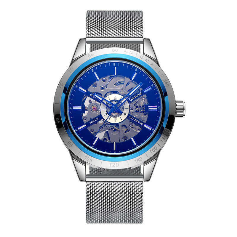 GESMART Men's Automatic Mechanical Watch Mesh Band Luminous Skeleton Exhibition Case Back