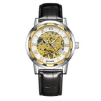 GESMART Men's Gold Tone Steel Band Skeleton Hand Winding Mechanical Watch Fashion Trendy