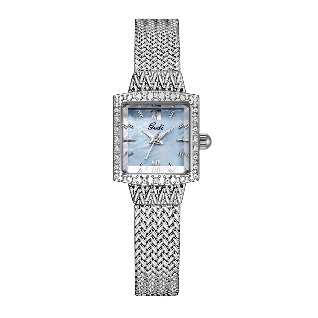 GESMART Women's New Small Square Quartz Watch Rhinestone Mesh Band Gold Tone Water Resistant