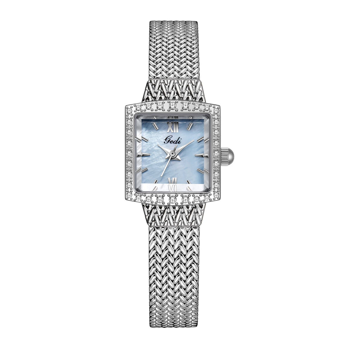 GESMART Women's New Small Square Quartz Watch Rhinestone Mesh Band Gold Tone Water Resistant