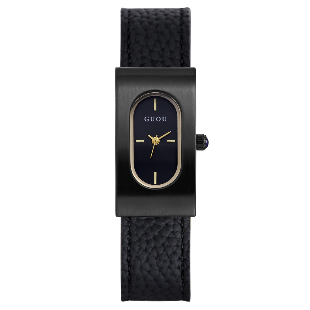 Women's Square Genuine-Leather Vintage Quartz Watch
