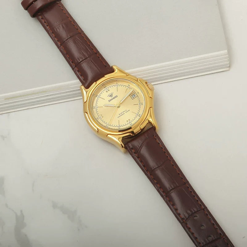 Diamond Brand Men's Automatic Mechanical Watch Titanium Round Date Leather NOS