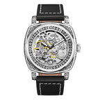 GESMART Men's Retro Engraved Skeleton Mechanical Watch Genuine Leather Water Resistant European Style