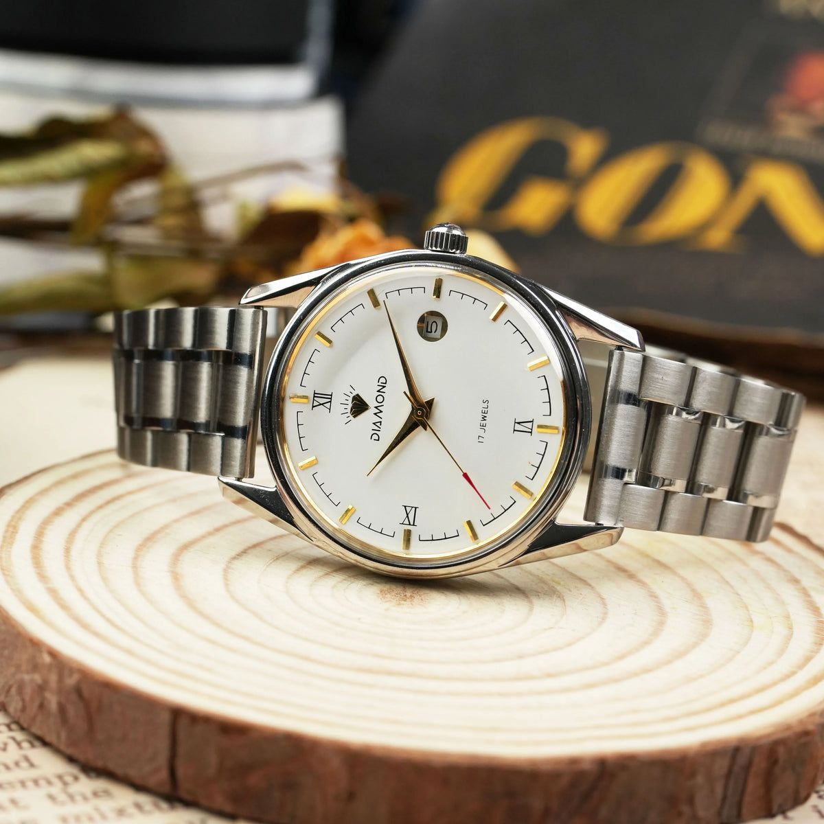 Vintage Diamond Brand Manual Wind Mechanical Watch Steel Bracelet 17 Jewels NOS
