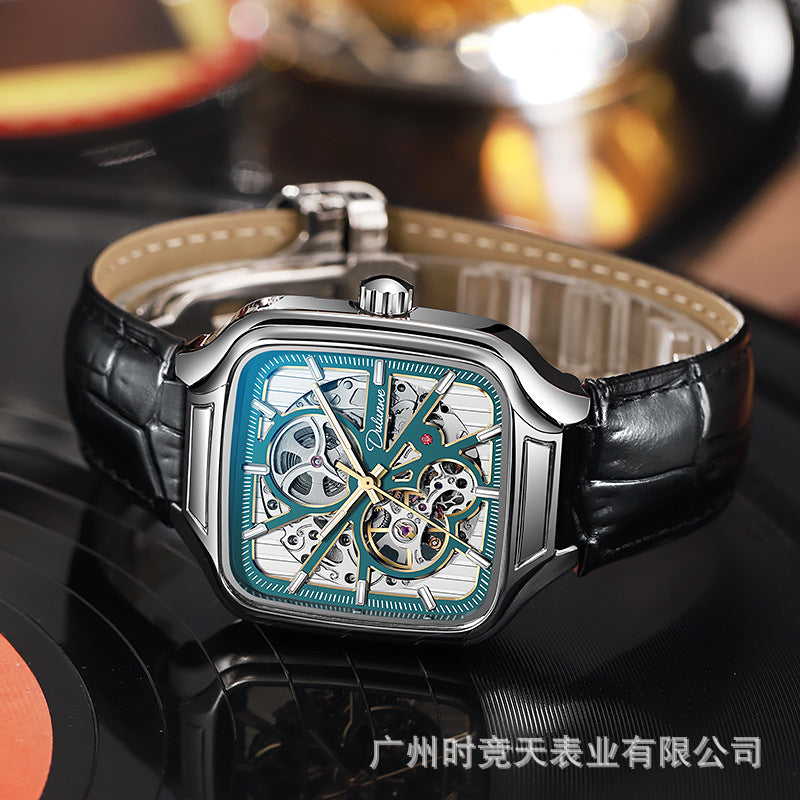 GESMART Men's Small Square Automatic Mechanical Skeleton Watch Luminous Water Resistant Fashion Trendy