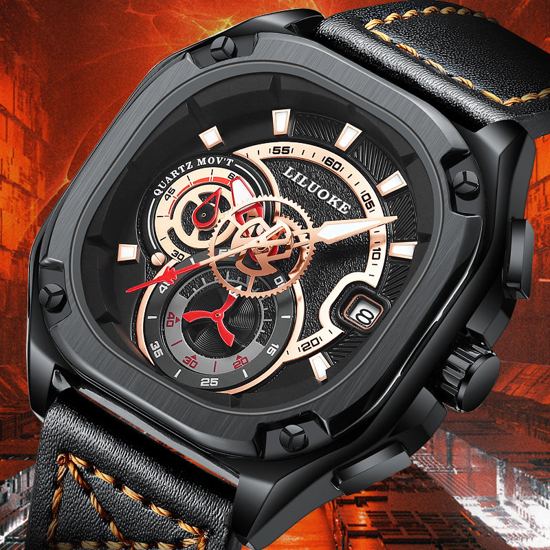 GESMART Men's Square Quartz Watch Luminous Water Resistant Premium Casual Wristwatch