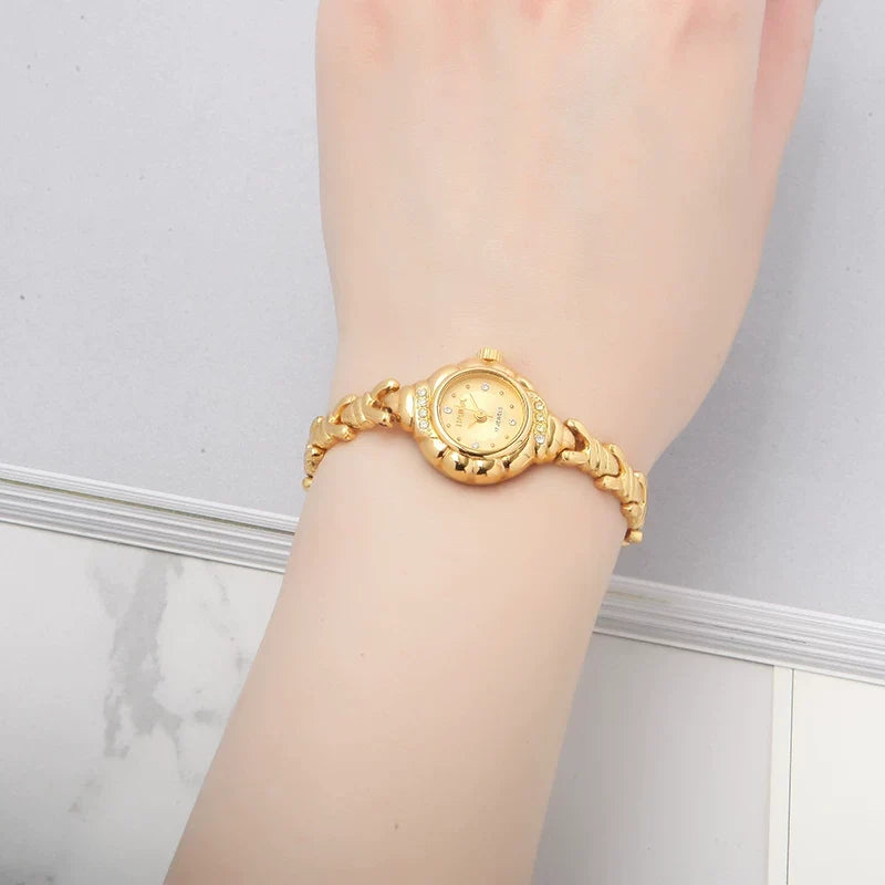 HAIDA Ladies Manual Wind Mechanical Watch Gold-Plated Crystal-Set Small NOS