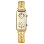 Women's Vintage Roman Numeral Small Square Dual-Time Mesh-Band Quartz Watch