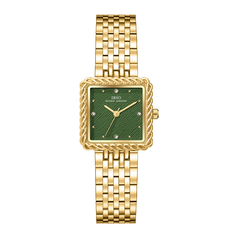 Women's Square Gold-Tone Vintage Steel-Band Quartz Watch