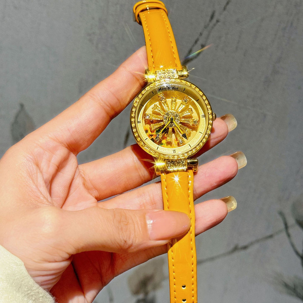 GESMART Women's Sunflower Fortune Wheel Quartz Watch Creative Turning Disc Ladies Wristwatch
