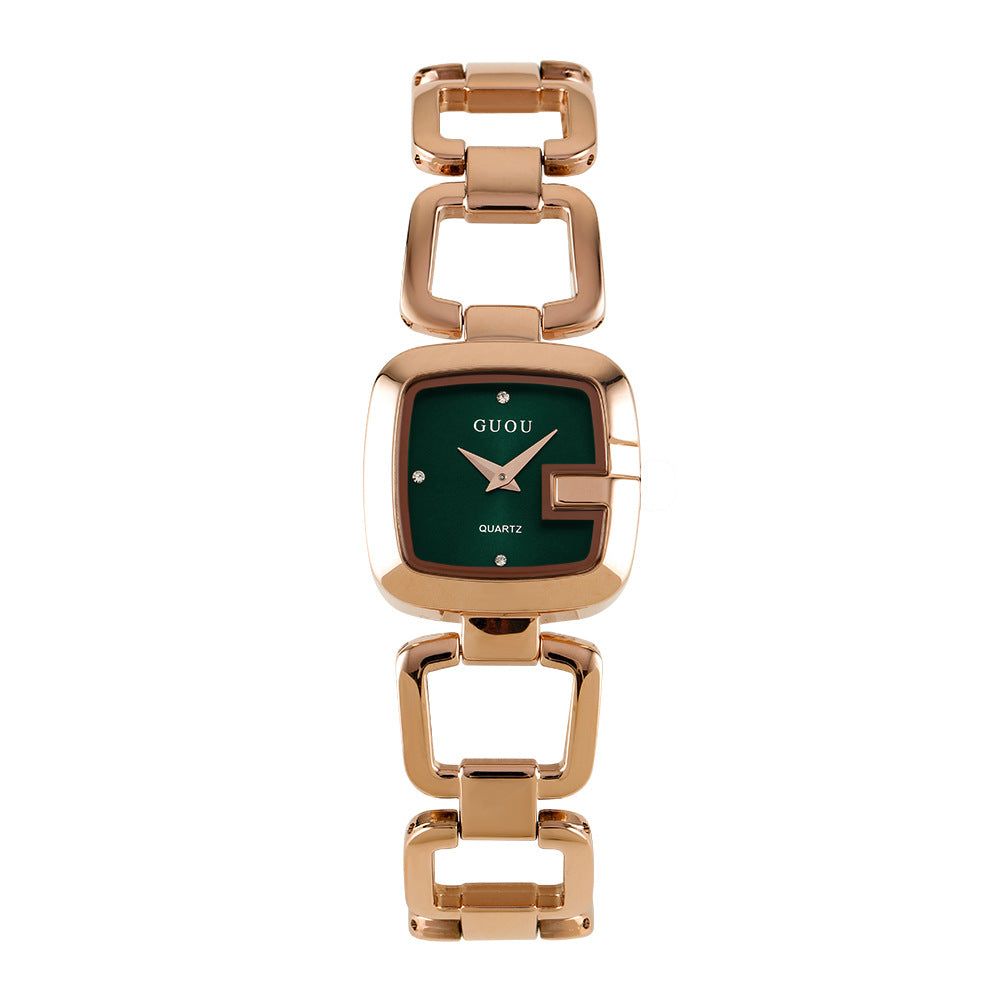 Women's Small Square Steel-Band Rhinestone Bracelet Quartz Watch