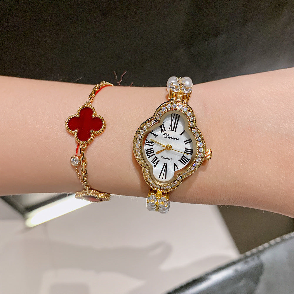 Women's Four-Leaf Clover Pearl Roman-Numeral Quartz Watch