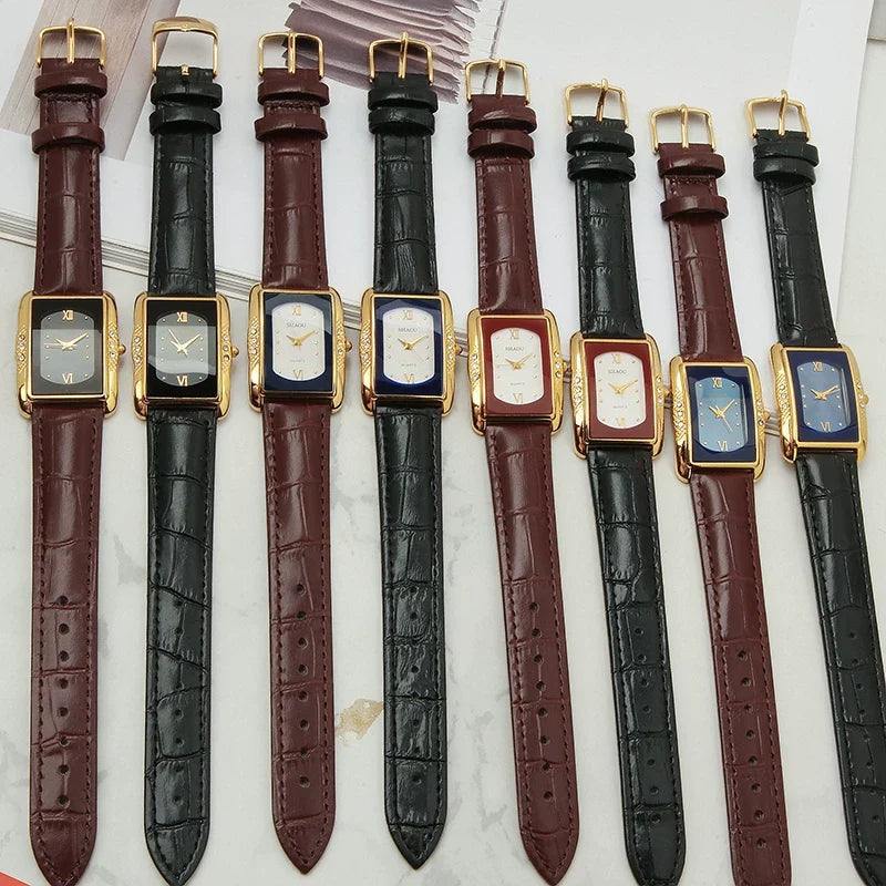 Diamond Brand Vintage Quartz Watch Titanium Rectangular Leather Strap NOS New