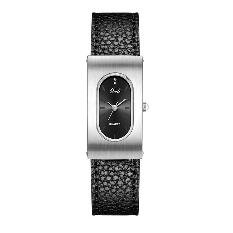 GESMART Women's Retro Square Oval Quartz Watch Leather Band Niche Minimalist Commuter