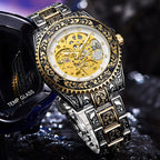 GESMART Men's New Skeleton Engraved Automatic Mechanical Watch European American Vintage Style