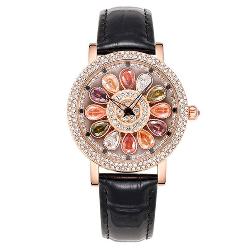 GESMART Women's Full Diamond Studded Luxury Leather Band Watch Fashion Trendy Ladies Wristwatch