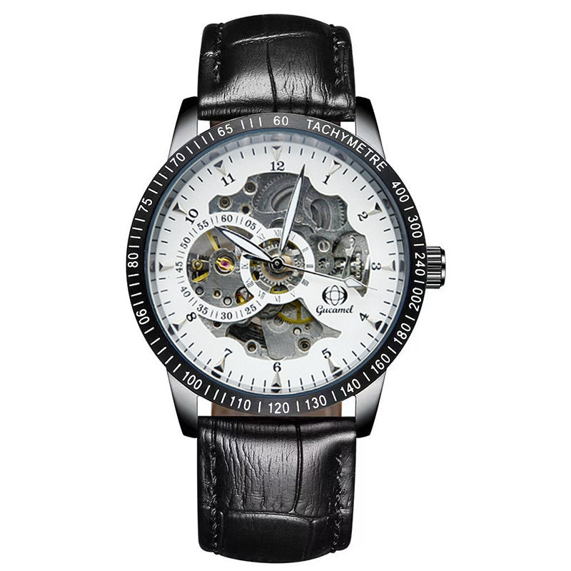 GESMART Men's Automatic Mechanical Watch Black Iridescent Dial Full Gold Tone Business Fashion