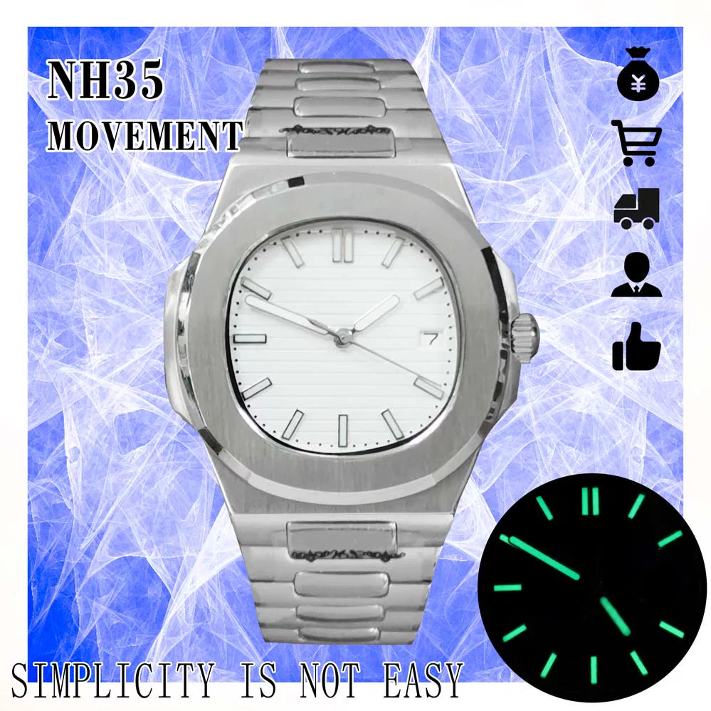 Men's Nautilus Style Automatic Watch Steel Case Bracelet NH35A