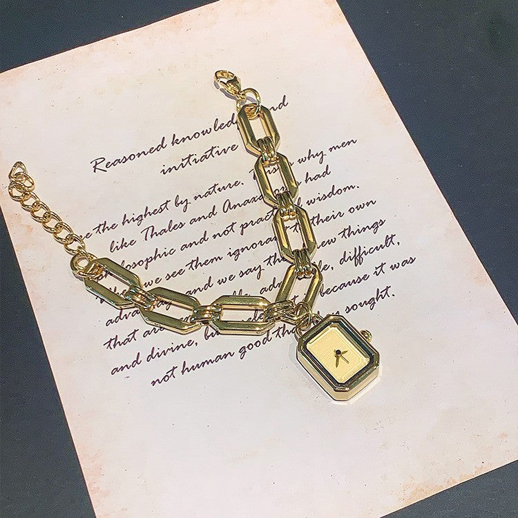 Women's Vintage Square Pendant Openwork Chain Bracelet Quartz Watch