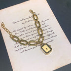 Women's Vintage Square Pendant Openwork Chain Bracelet Quartz Watch