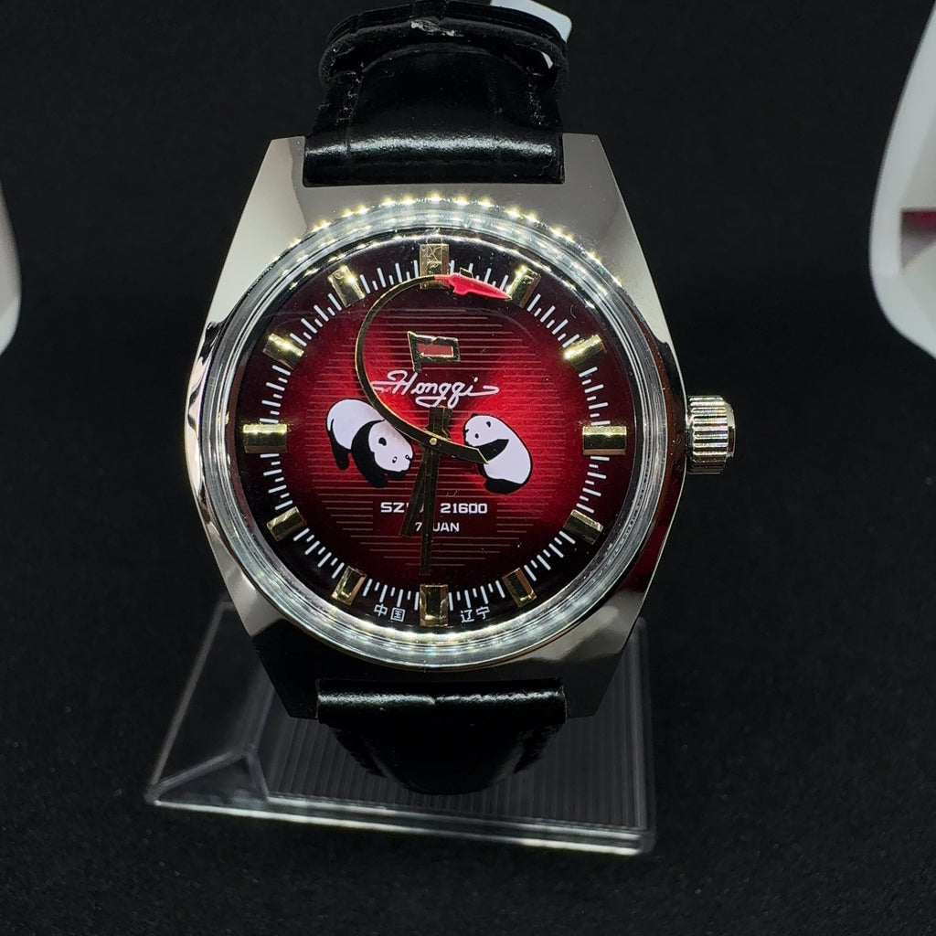 Red Flag Panda Men's Vintage Manual Wind Watch All Steel Airplane Hands