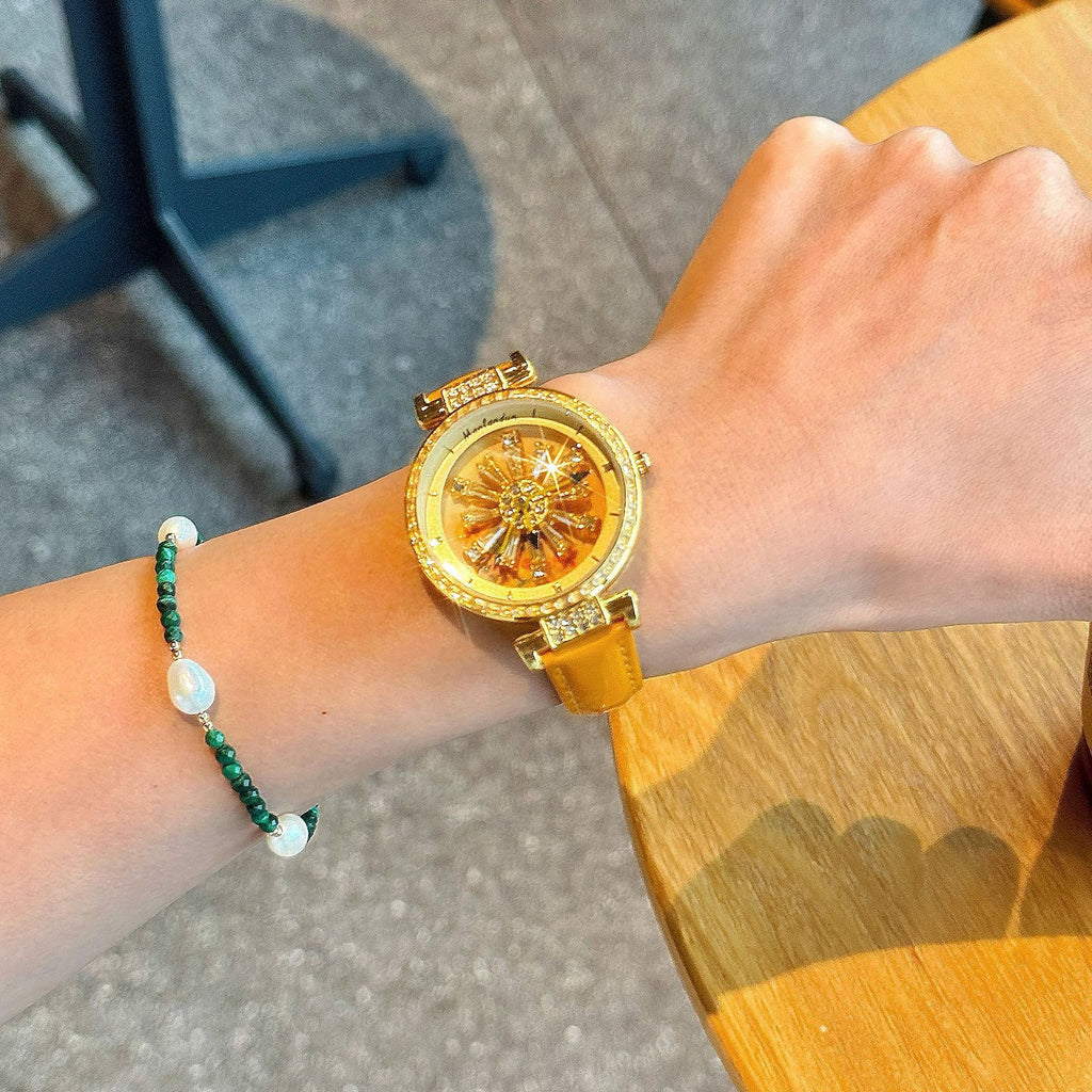 GESMART Women's Sunflower Fortune Wheel Quartz Watch Creative Turning Disc Ladies Wristwatch