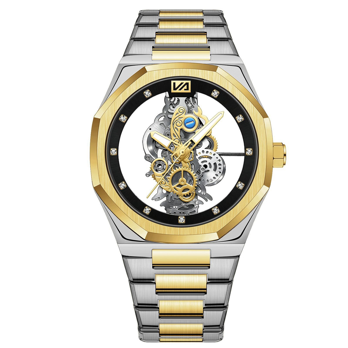 GESMART Men's Double Sided Transparent Skeleton Hand Winding Mechanical Watch Water Resistant Luminous