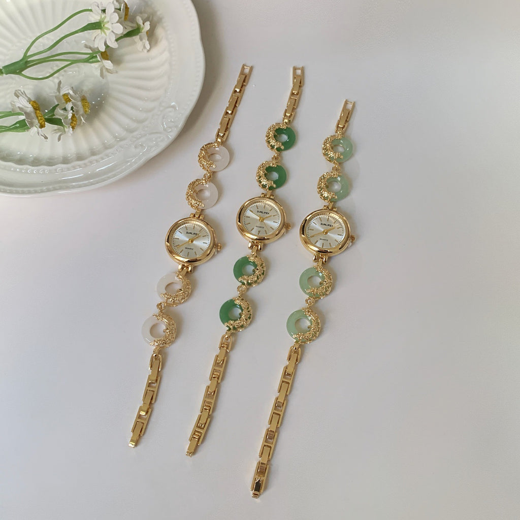 Women's Jade Peace-Buckle Bracelet Vintage Quartz Watch