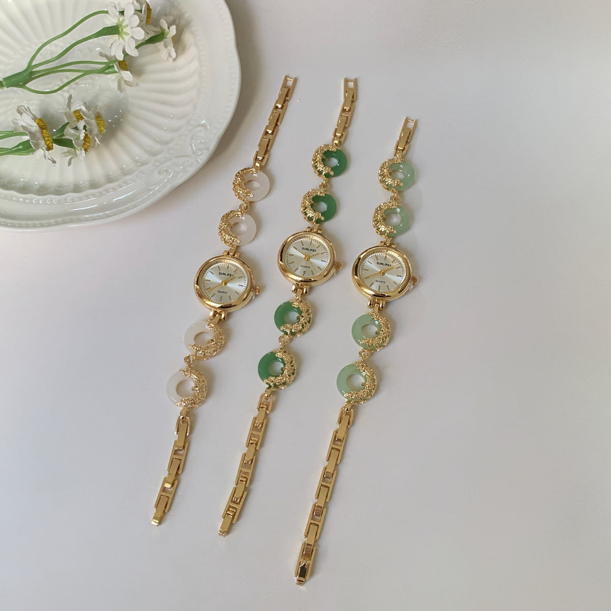 Women's Jade Peace-Buckle Bracelet Vintage Quartz Watch