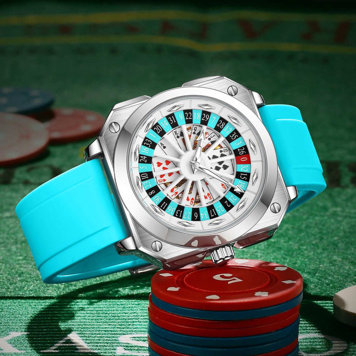 GESMART Men's Caishen Fortune Wheel Quartz Watch Creative Turning Disc Leather Band Luminous Water Resistant