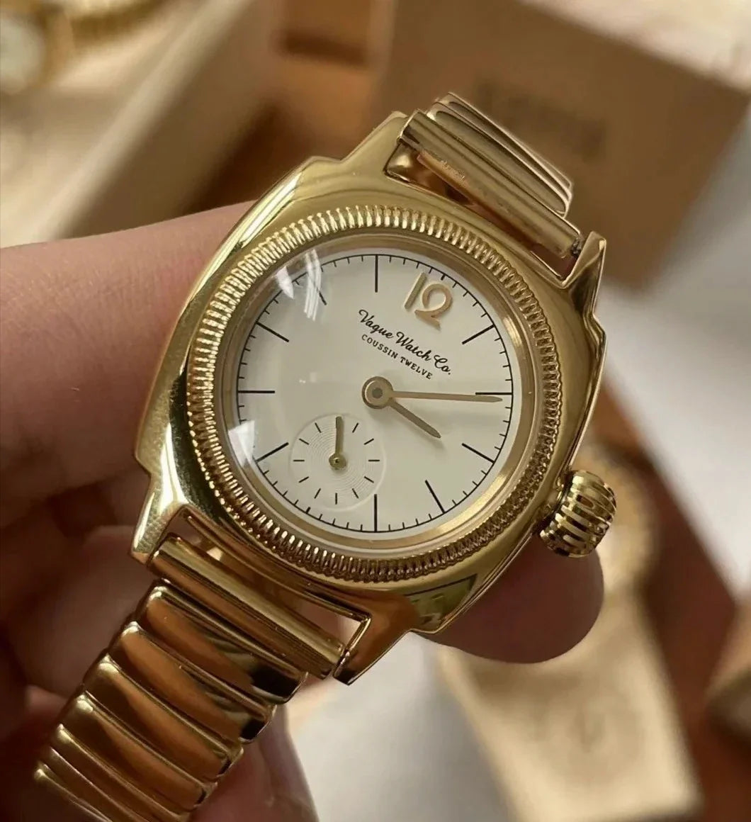 Vague Watch Co. Unisex Small Gold Watch Vintage Style Japan Import Light Luxury
