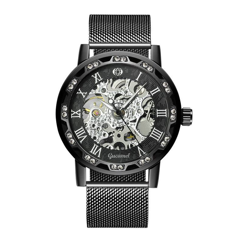 GESMART Men's Hand Winding Mechanical Skeleton Watch Crystal Studded Classic Casual Fashion