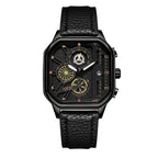 GESMART Men's Square Large Dial Quartz Watch Leather Band Stylish Low Key Personality Design