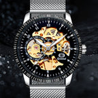GESMART Men's Skeleton Automatic Mechanical Watch Mesh Band Business Fashion Wristwatch