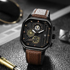 GESMART Men's Square Large Dial Quartz Watch Leather Band Stylish Low Key Personality Design