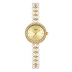 Women's Pearl-Bead Bracelet Round Rhinestone Quartz Watch