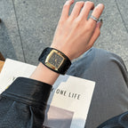 Women's British-Style Plaid Leather Vintage Square Quartz Watch