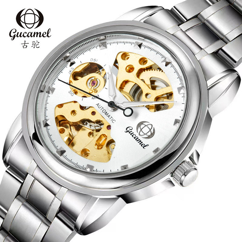 GESMART Men's Korean Style Double Sided Skeleton Automatic Mechanical Watch Business Fashion