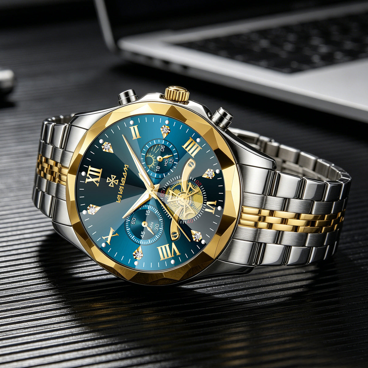 GESMART Men's Diamond Facet Design Quartz Watch Multifunction Luminous Water Resistant Student