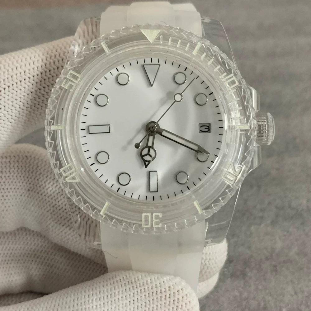 Automatic Watch 40mm Transparent Case Acrylic Crystal Luminous 8215 Movement