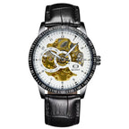 GESMART Men's Automatic Mechanical Watch Black Iridescent Dial Full Gold Tone Business Fashion