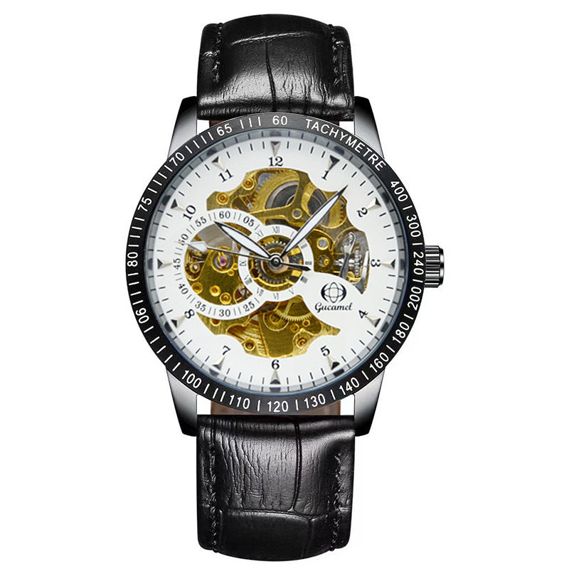 GESMART Men's Automatic Mechanical Watch Black Iridescent Dial Full Gold Tone Business Fashion