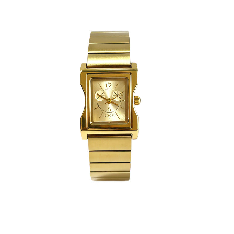 Women's Gold Steel-Band Small Square Vintage Quartz Watch