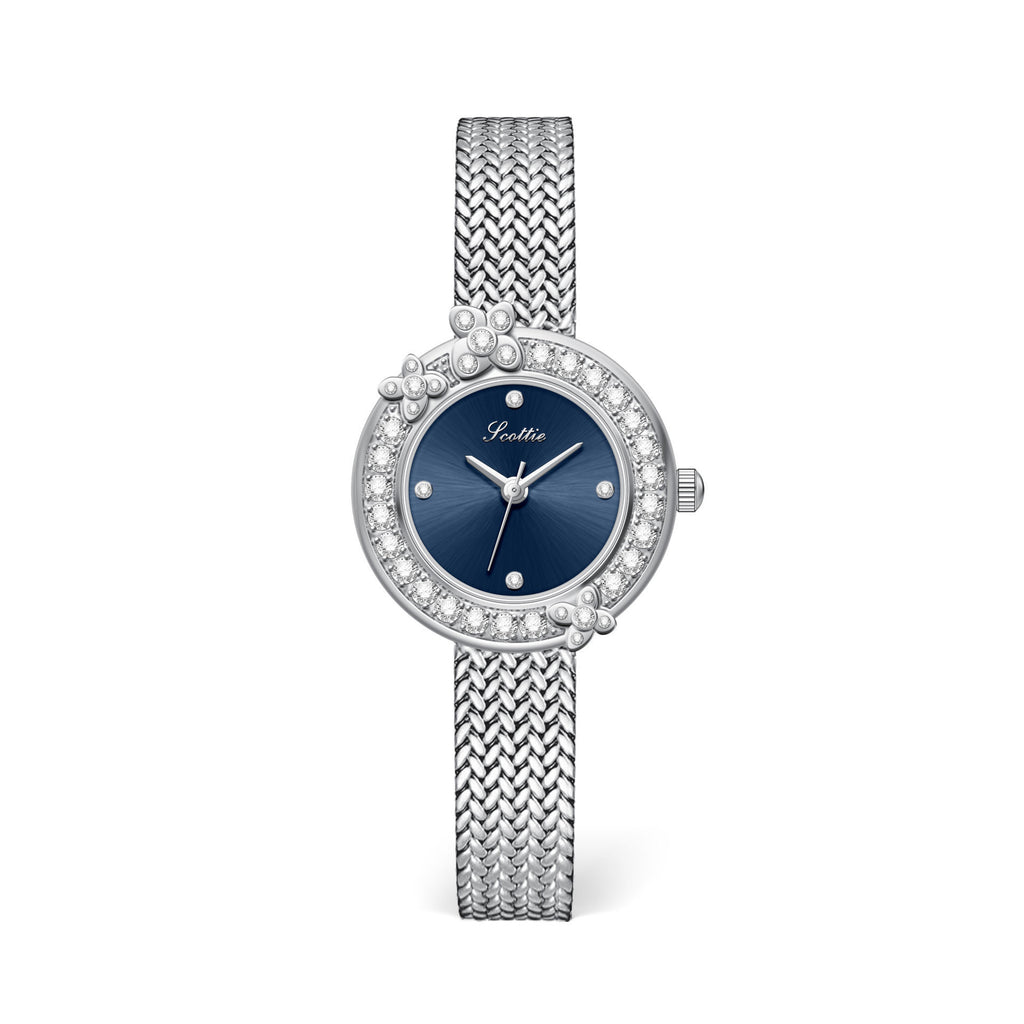 GESMART Women's French Floral Rhinestone Quartz Watch Leather Band Diamond Studded Commuter Ladies Wristwatch
