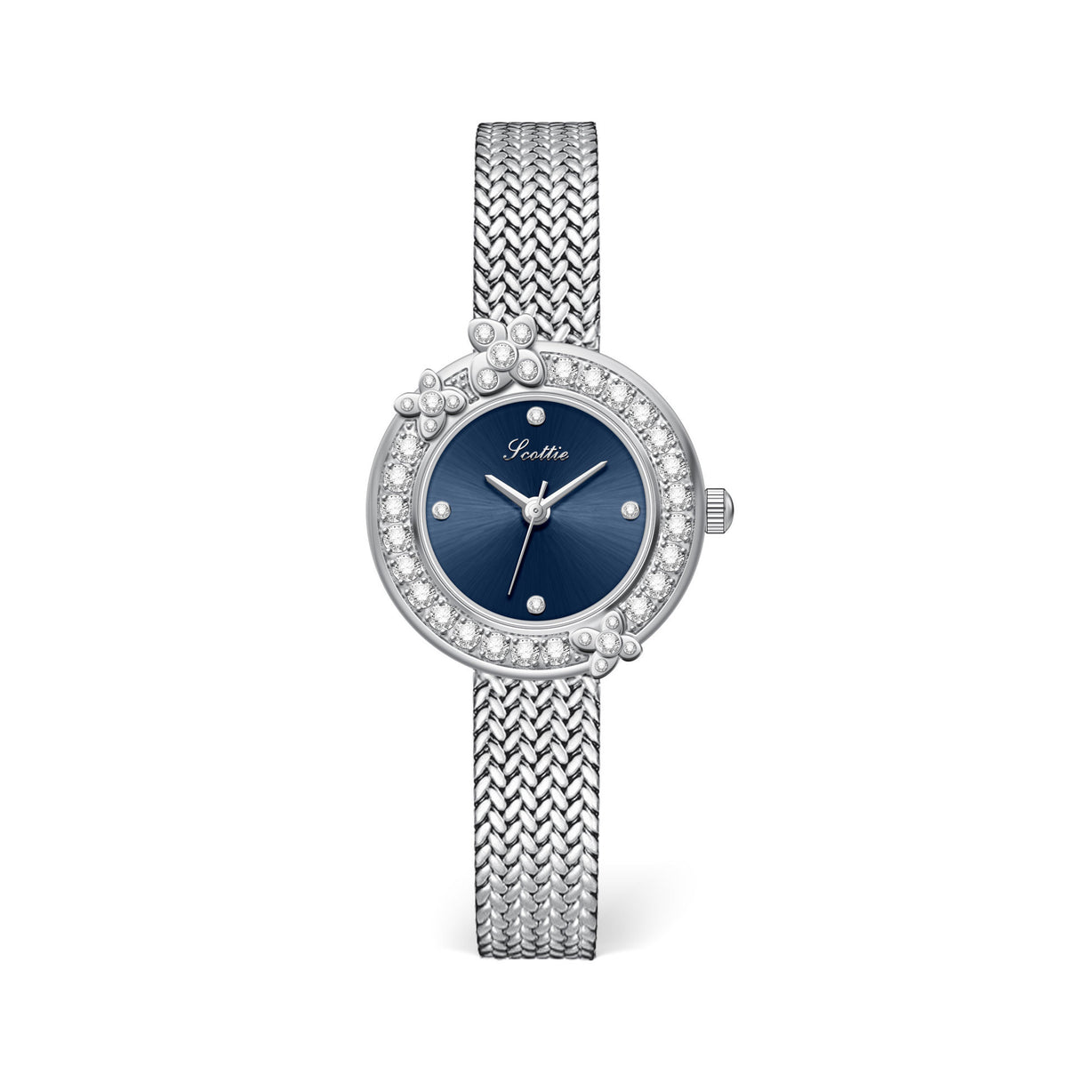 GESMART Women's French Floral Rhinestone Quartz Watch Leather Band Diamond Studded Commuter Ladies Wristwatch