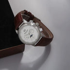 PHILIP RUNOR Men's Automatic Moonphase Watch Genuine Leather NOS New