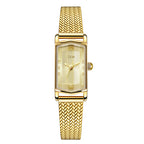 Women's Vintage Leather Mesh Small Square Gold-Tone Quartz Watch