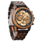 Men's Sandalwood Wooden Three-Eye Multi-Function Quartz Watch