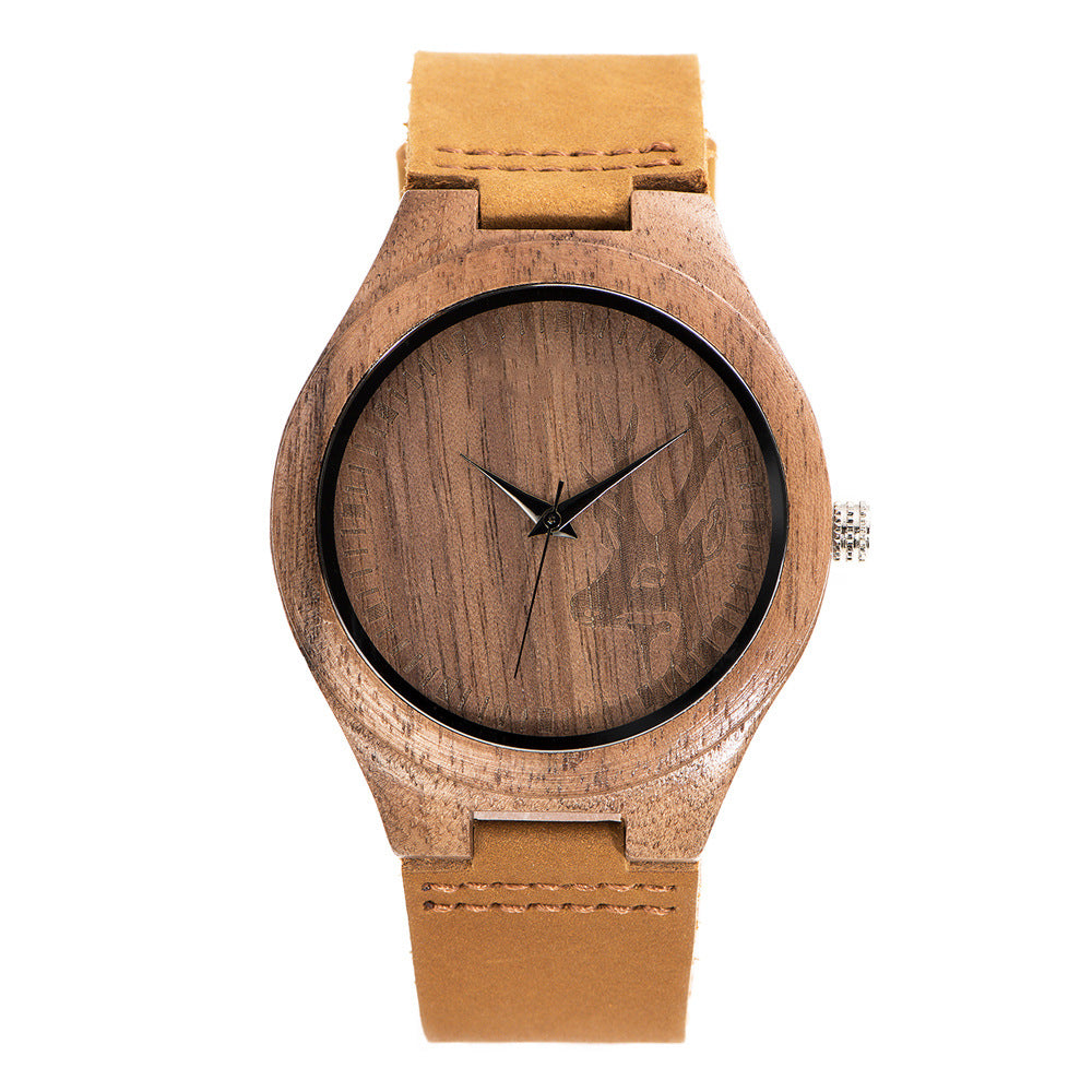 Men's Classic Bamboo-Wood Minimalist Quartz Watch
